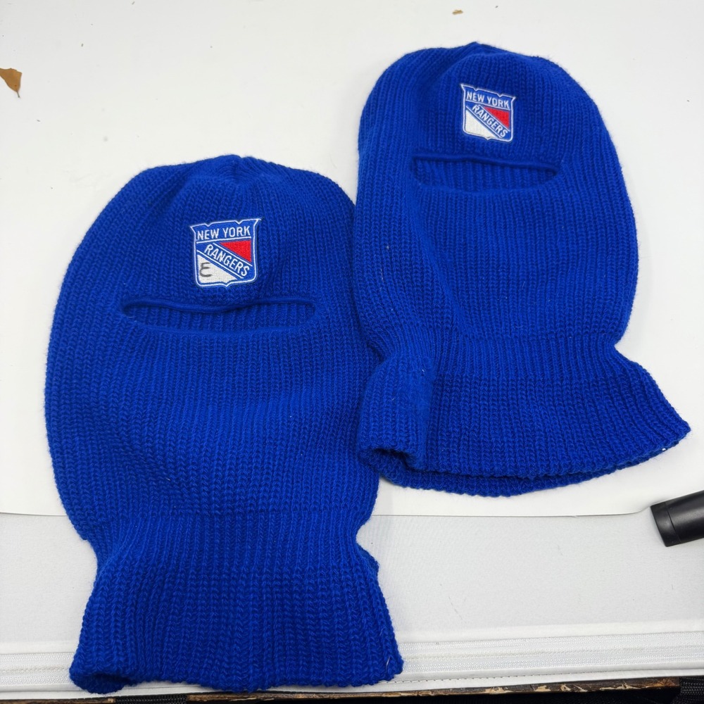 Vintage New York Rangers Ski Mask Balaclava Lot of 2 Royal Blue Ribbed Knit USA